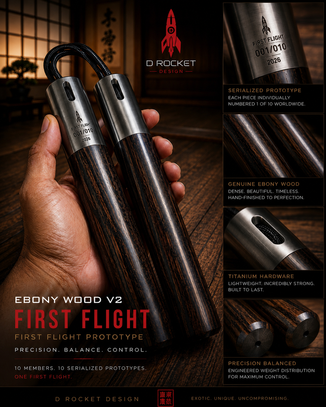 First Flight Program - Nunchucks V1 Ultem/V2 Ebony Wood