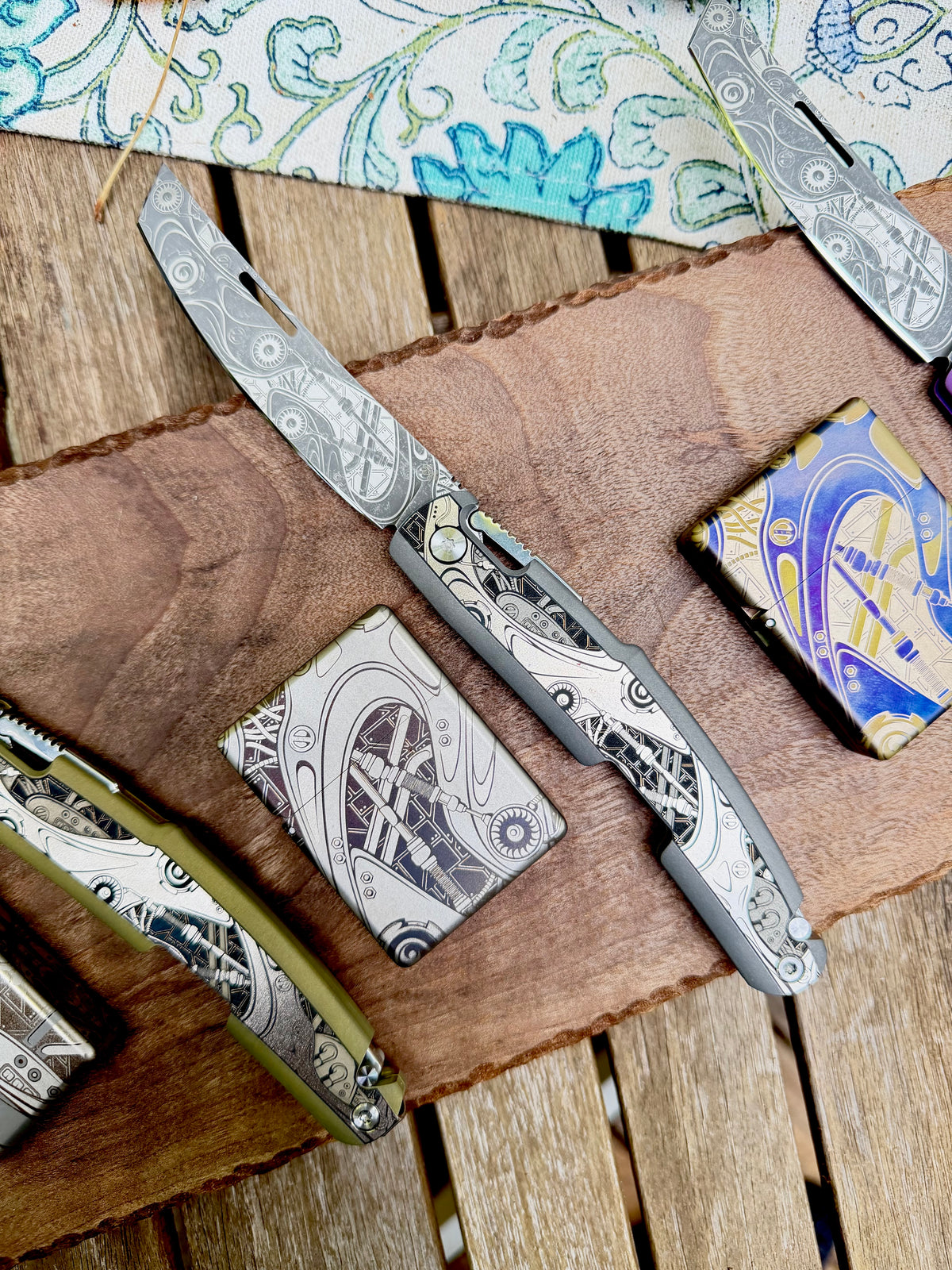 Steampunk Kazekiri Art Knife and Lighter Set– Titanium Slipjoint Folder (S35VN)