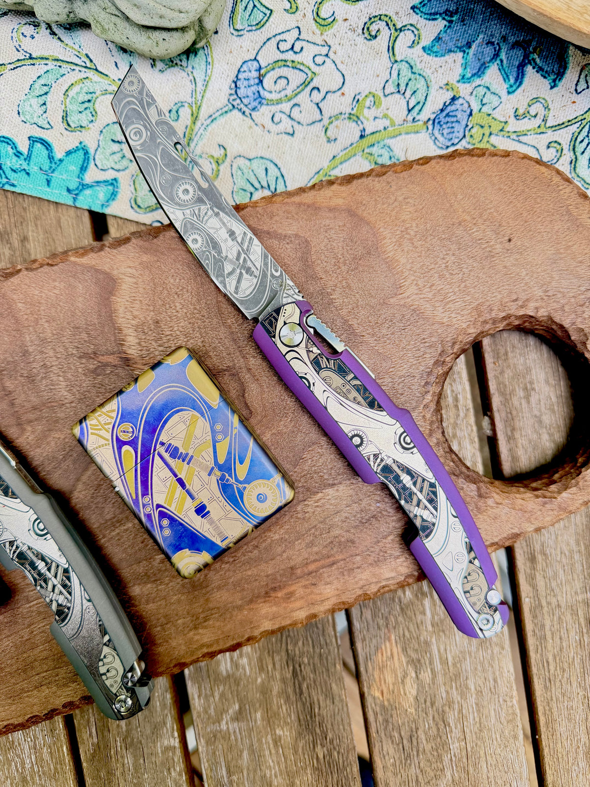 Steampunk Kazekiri Art Knife and Lighter Set– Titanium Slipjoint Folder (S35VN)