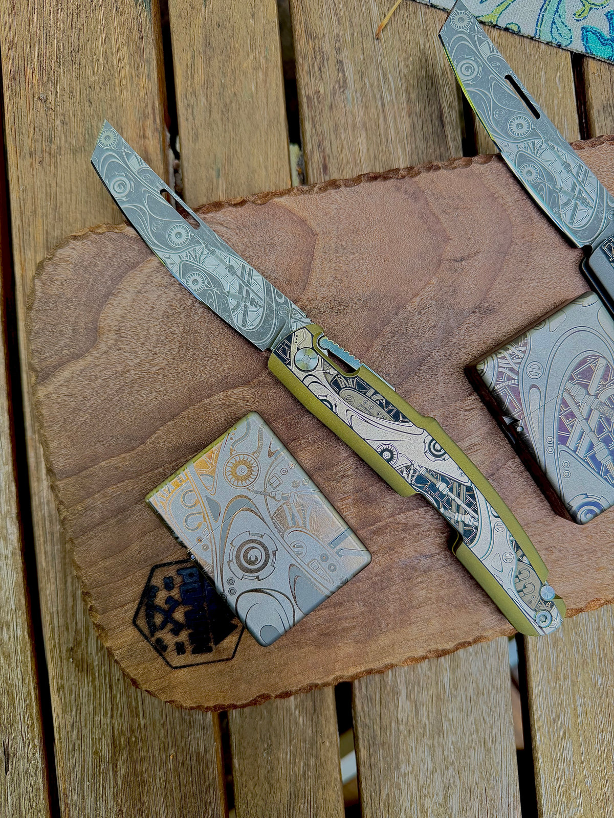 Steampunk Kazekiri Art Knife and Lighter Set– Titanium Slipjoint Folder (S35VN)